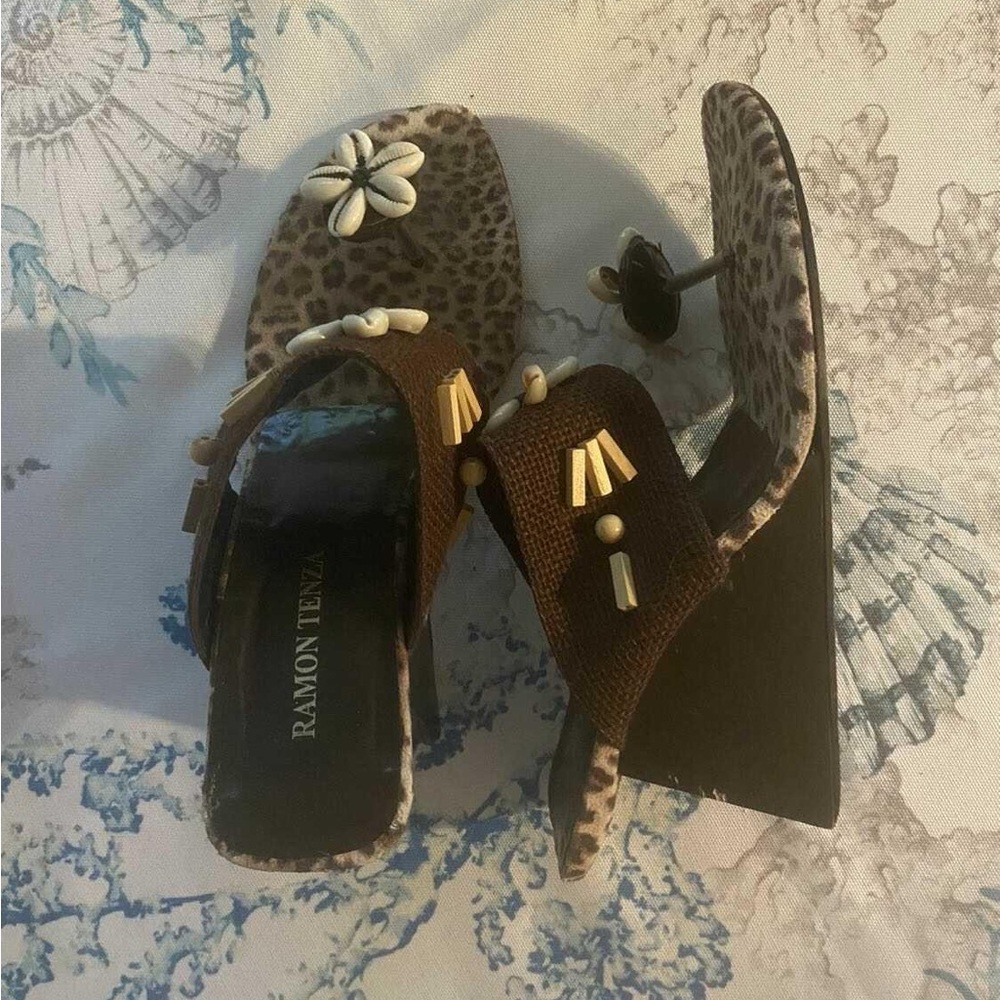 Ramon Tenza Leopard Print Sandals with Cream Accents